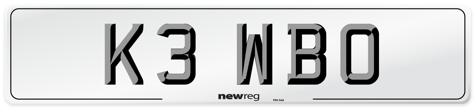 K3 WBO Number Plate from New Reg